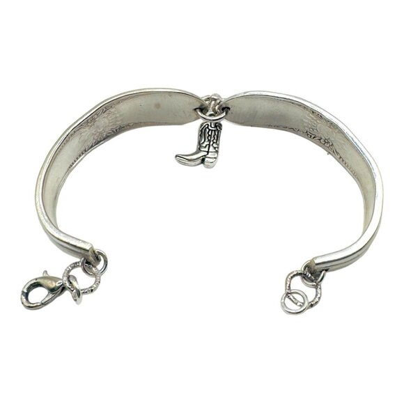 Vintage Artisan Silver Plated Silverware Spoon Bracelet With Western Boot Charm - Picture 4 of 16